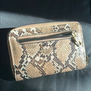 Elegant Faux Snakeskin Wallet with Gold Zipper